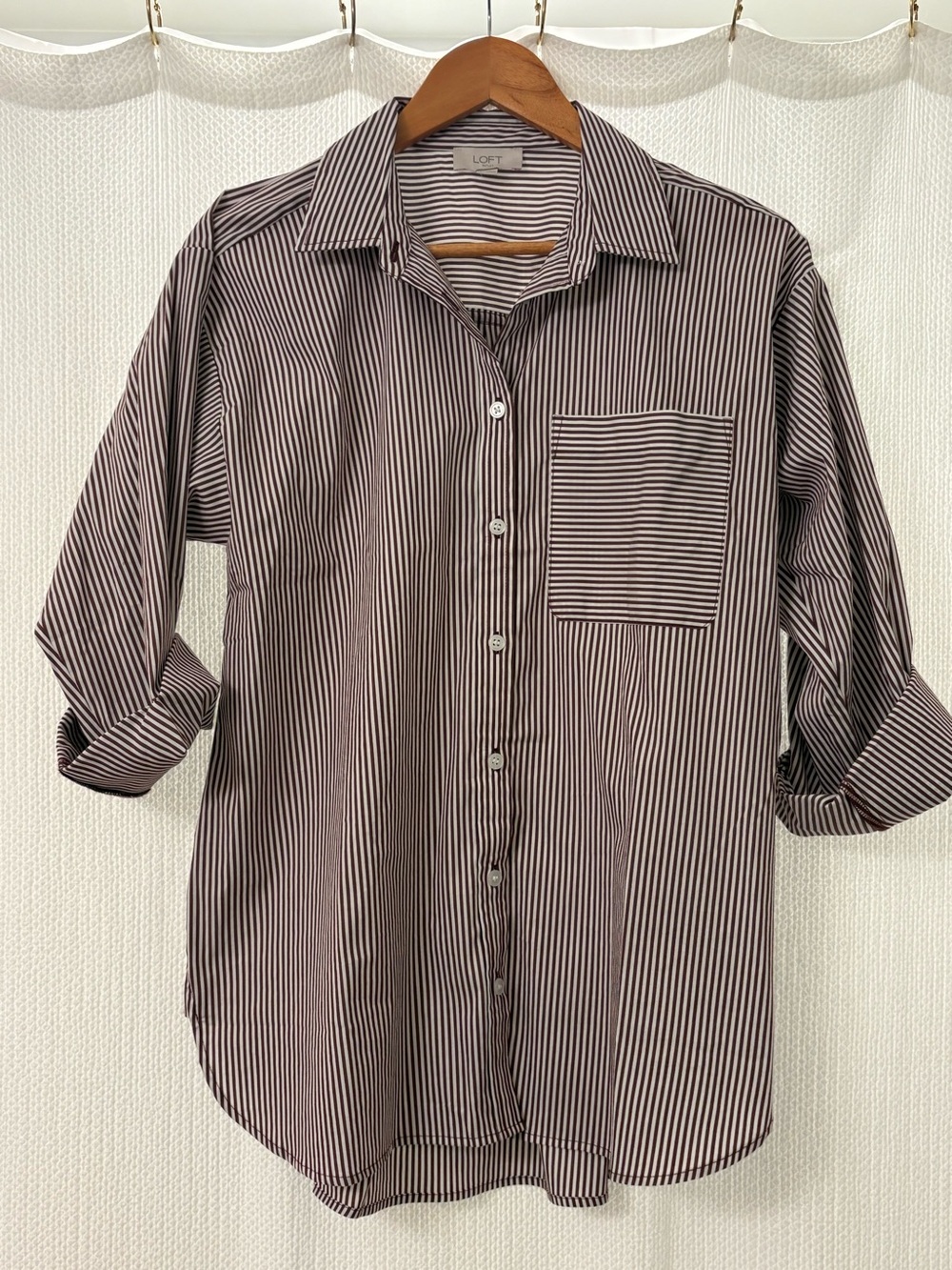 Burgundy + white oversized button-up shirt NWOT